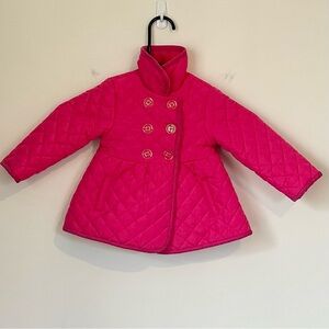 Little Me Fuchsia Quilted Pea Coat Puffer Jacket - Size: 18M